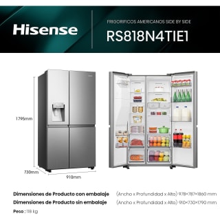 Frigorífico americano Hisense RS818N4TIE1, No Frost, 179 cm, 636 l, WI-FI por 721.65€