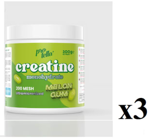 3 Botes de Protella Creatina Monohidrato Sabor Chicle de Melón 300g por 23.97€