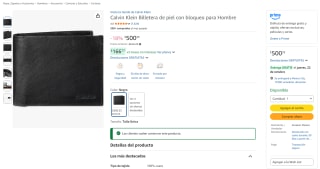 Calvin Klein billetera de piel con bloqueo RFID por $501 en Amazon
