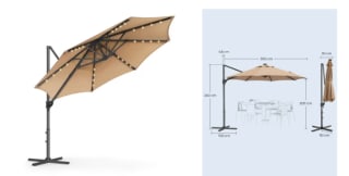 Parasol de jardin Songmics 300 cm 28 LED solaires pivotant à 360° à 97,99€