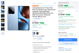 Realme GT 7T 5G 512GB por $7,896 en Mercado Libre