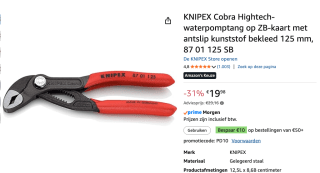 Knipex Cobra 87 01 125 Waterpomptang voor €19,98 bij Amazon