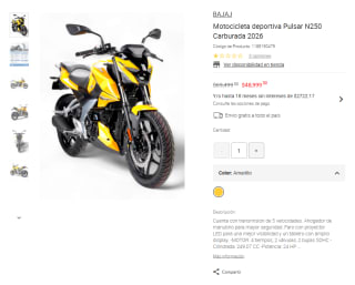 Motocicleta Bajaj Pulsar N250 249CC por $48,999 | Liverpool