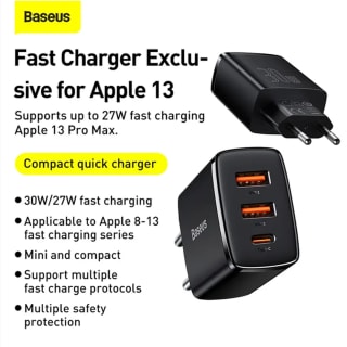3 Stuks Baseus Compact 3-ports 30W snellader voor € 19,98 bij Joybuy