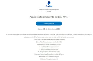 $80 de descuento con PayPal