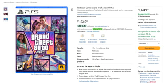 Grand Theft Auto VI PS5 por $1,402 en Amazon