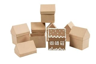 Huizen Papier-mache, Set van 4 voor €12 bij Lobbes