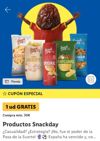 Solo Hoy Lidl Snackday pedidos superiores a 30€ Lidl Plus