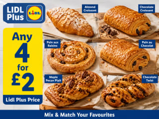 Any 4 for £2 - Almond / Chocolate Croissant, Pain aux Raisins / Chocolat, Maple Pecan