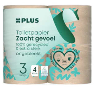 PLUS toiletpapier recycled 150 vel 3 laags voor €1