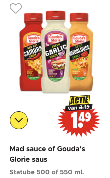 Mad Sauce en Gouda's Glorie-sauzen voor €1,49 bij Dirk