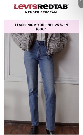 Flash promo Online 25% de descuento en todo en Levis
