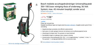 Bosch 36V ACCU-hogedrukreiniger 100 bar voor €138,19 bij Amazon
