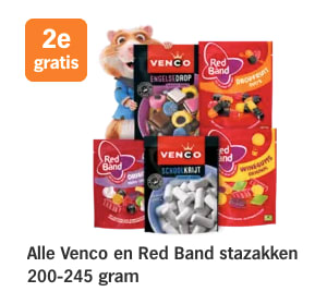 1+1 gratis op Alle Venco en Red Band stazakken bij de AH
