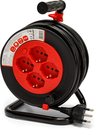Alargador eléctrico con enrollacables 15 m 4 tomas polivalentes por 22.80€