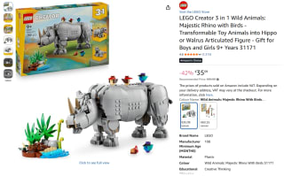 LEGO Creator 3 in 1 Wild Animals: Majestic Rhino with Birds voor €35,09 bij Amazon ES
