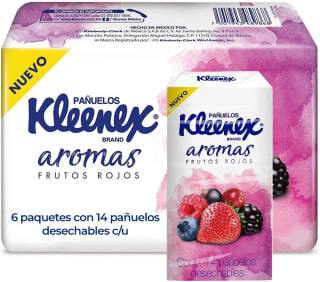 Kleenex Pañuelos Faciales Aromas, 6 sellapacks (14 pzas c/u) por $15 en Amazon