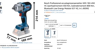 Bosch GDS 18V-1050 H 18V Li-Ion accu BiTurbo slagmoeraanzetter body voor €161,99€