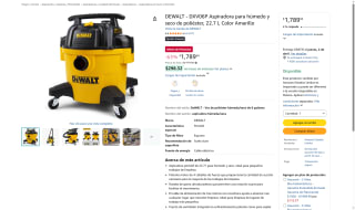 Aspiradora Portátil DEWALT DXV06P 22.7L Amarillo por $1,790 | Amazon