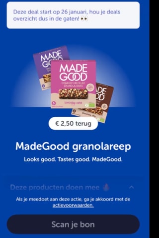 €2,50 cashback op Made Good Granola Bar via Tikkie
