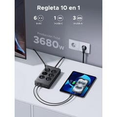 UGREEN Regleta 10 en 1 (6 tomas AC, 4 puertos USB) por 9,99€ en Outlet PC
