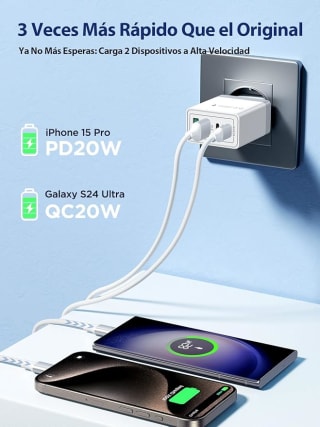 Cargador USB C de 40W con 4 puertos por 8.99€.