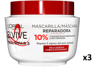 3 Botes de L'Oréal Paris Elvive Mascarilla Total Repair 5, 310ml por 7.38€