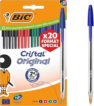 BIC Cristal Original pointe moyenne (1,0 mm) lot de 20 pour 2,69€ chez Amazon
