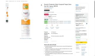 Eucerin Protector Solar Corporal Toque Seco FPS 50+ Spray 200ml por $358 | Amazon