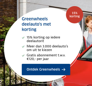 15% ledenvoordeel bij gebruik van een deelauto van Greenwheels voor ANWB leden