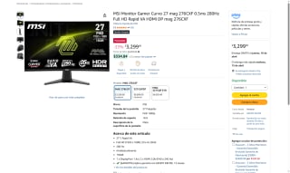 MSI Monitor Gamer Curvo 27" por $3,299 | Oferta Amazon