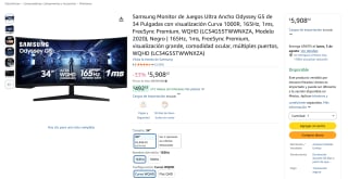Monitor Samsung Odyssey G5 34" Ultrawide por $5,442 | Amazon (Banamex MSI)