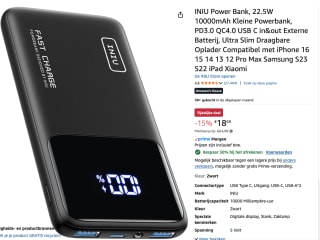 INIU Power Bank, 22.5W 10000mAh voor €13,08 bij Amazon