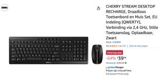 CHERRY Stream draadloos desktopset oplaadbaar voor €39,99 bij Amazon