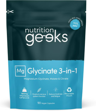Nutrition Geeks Magnesium Glycinate 3‑in‑1 (90 vegan capsules) for £8.99 at Amazon