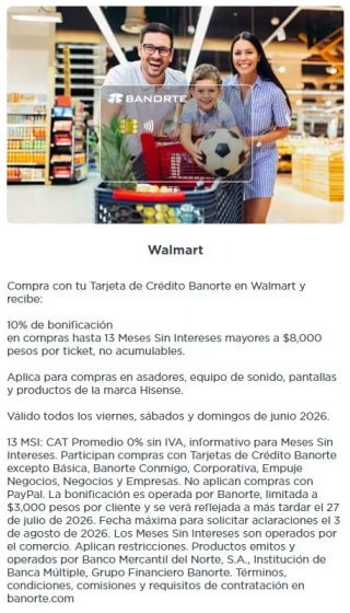10% de Bonificación en Walmart con MSI