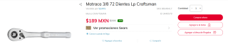 Matraca Craftsman 3/8" 72 dientes por $189 | Ahorro Sanborns