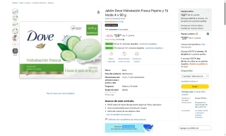 Jabón Dove 4u Hidratación Fresca Pepino y Té Verde por $59 | Amazon