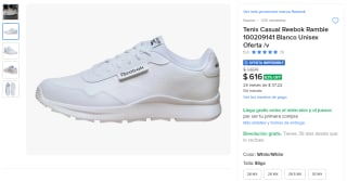 Tenis Reebok Ramble 100209141 (Blanco) por $616 en Mercado Libre