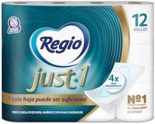 Regio Just 1 Papel Higiénico (12 rollos) por $120 en Amazon