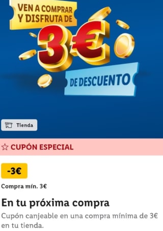 3€ descuento en pedidos superiores a 3€ en Lidl (cuentas seleccionadas)