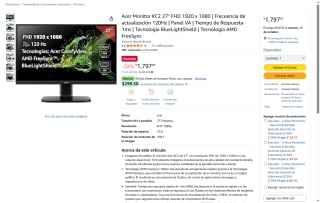 Acer Monitor 27" FHD 120Hz por $1,797 | Oferta Amazon