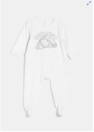 DISNEY pijama pelele aterciopelado estampado de bebé unisex Dumbo gris melange claro