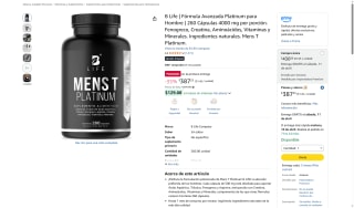 B Life Mens T Platinum 260 cápsulas por $387 | Amazon