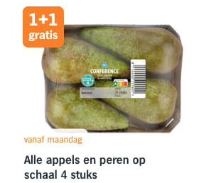 1+1 gratis op Alle appels en peren op schaal 4 stuks bij de AH