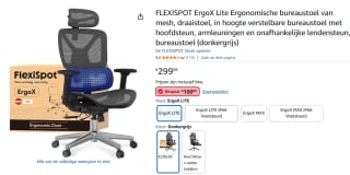 FLEXISPOT ErgoX Pro Ergonomische Bureaustoel voor €199,99 bij Amazon