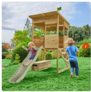 Cabane sur pilotis en bois FSC avec toboggan vert kaki CIMES à 379,99€