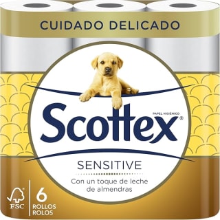 Scottex Sensitive Papel Higiénico 6 rollos de 3 capas con toque almendras por 1,97€