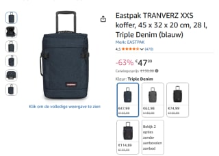 Eastpak TRANVERZ XXS koffer voor €47,99 bij Amazon