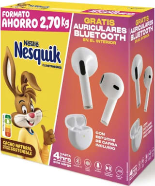 Nesquik cacao soluble 2,7 kg más auriculares Bluetooth por 9,73€